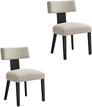 Furnifact Fabric-Upholstered Dining Chairs Set of 2, Upholstered Kitchen and Dining Room Chairs for Table, Side Chair Seating Set, Heathered Weave Ivory Black