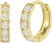 14K Yellow Gold 0.20 Cttw Round Cut Cubic Zirconia Channel Set Huggie Hoop Earrings