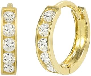 14K Yellow Gold 0.20 Cttw Round Cut Cubic Zirconia Channel Set Huggie Hoop Earrings