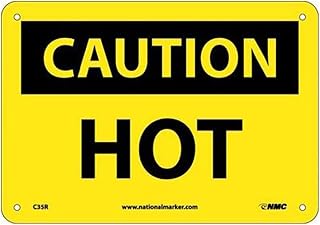 National Marker C35R Black/Yellow Rigid Plastic "Caution HOT" Sign, 7" Length x 10" Width