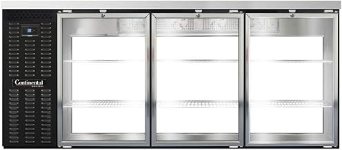 BBC79-GD-PT Three Section Glass Door Refrigerated Pass-Thru Back Bar Cooler, 79" W x 34-3/4"H, Black Exterior