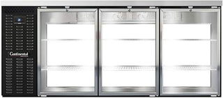 BBC79-GD-PT Three Section Glass Door Refrigerated Pass-Thru Back Bar Cooler, 79" W x 34-3/4"H, Black Exterior