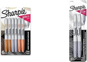 Sharpie Metallic Permanent Markers, Fine Point, Assorted Metallic, 6 Count & Metallic Permanent Markers, Fine Point, Silver, 2 Count