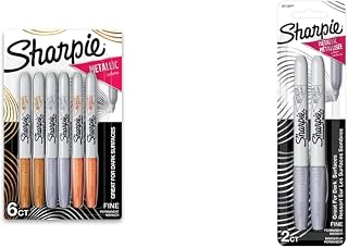 Sharpie Metallic Permanent Markers, Fine Point, Assorted Metallic, 6 Count & Metallic Permanent Markers, Fine Point, Silver, 2 Count