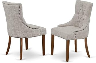 Furnifact Linen-Upholstered Dining Chair Parsons Style with Legs, Upholstered Parson Chairs for Dining Room Table, Mahogany, Set of 2