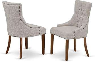 Furnifact Linen-Upholstered Dining Chair Parsons Style with Legs, Upholstered Parson Chairs for Dining Room Table, Mahogany, Set of 2