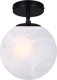 Canarm Ltd. Greycove Semi-Flush Ceiling Light, 10-Inch Matte Black Finish with Alabaster Glass Shade, Modern Lighting for Hallway, Bedroom, Closet or Bathroom