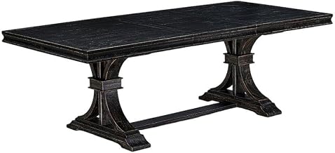 Furnifact Solid Wood Dining Table, Rectangular Farmhouse Kitchen Table, Trestle Base Rectangle Dining Room Tables, Sand Blasting Black