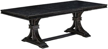 Furnifact Solid Wood Dining Table, Rectangular Farmhouse Kitchen Table, Trestle Base Rectangle Dining Room Tables, Sand Blasting Black