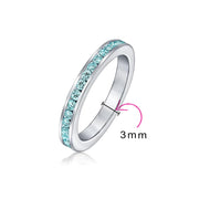 Channel Set Aqua CZ Eternity Band Ring Sterling Silver Stacking by Bling Jewelry – 6, Metal, Aqua, Model SI-RC102000-AQ-6