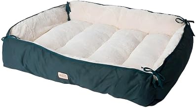 Polyester Upholstered Pet Bed with Raised Rim and Extra Padded Center, Large Dog Bed and Mat with Anti-Slip Base for Dogs
