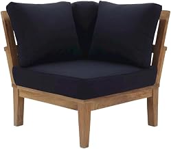 Blue Teak Corner Sofa with Cushions, Weather-Resistant Design, Comfortable Back and Seat Cushions, Stylish Outdoor Living Furniture