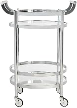 Starlight Canyon Home Sienna Chrome 2 Tier Round Bar Cart, Metal Frame with Casters, Floor to Apron Height 6.6 inches, Wall Shelves