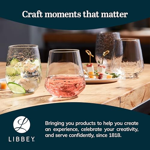 Libbey Hammered 8 (17 oz) / 17 Ounces, Set of 8 / Modern Wine Glasses