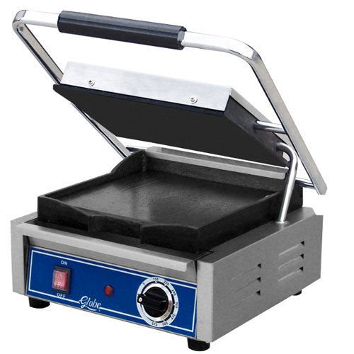 Bistro Panini Grill single countertop 10" x 10" surface size by Globe – Metallic, Model GSG10