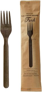 PacknWood 210CVPL711COW 6.7 in. Compostable Wrapped Coffee Ground Fork - 1000 Piece