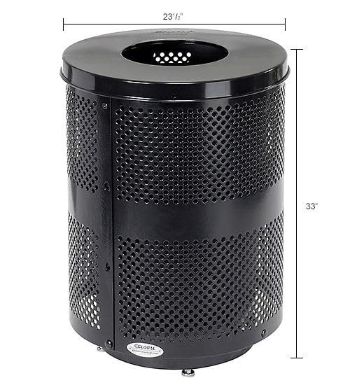 Outdoor Perforated Steel Trash Can by Global Industrial – 36.0 gallons, Steel, Black, Model 261925BKD