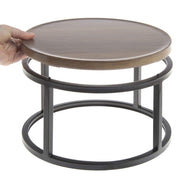 Black Display Riser with Acacia Top - 11 1/5" Dia x 7 1/8" H by HUBERT – Metal, Black, Model 44419+61736