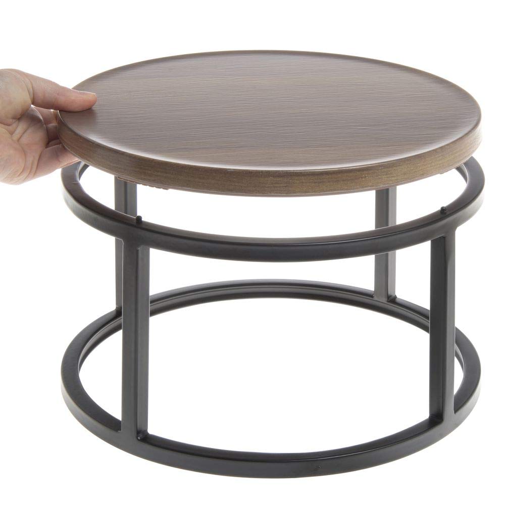 Black Display Riser with Acacia Top - 11 1/5" Dia x 7 1/8" H by HUBERT – Metal, Black, Model 44419+61736