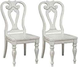Starlight Canyon Home Rubberwood Splat Back Side Chairs Set of 2, Chenille-Upholstered Wooden Dining Chairs for Kitchen and Dining Room, White
