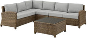 Sectional Patio Furniture 5 Piece Set with Brown Wicker Frame and Gray Cushions, Includes Loveseats, Corner Chair, Center Chair, Coffee Table