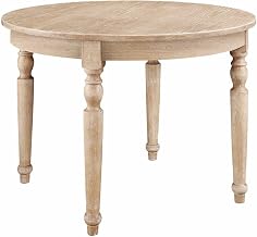 Furnifact Light Natural Brown Round Dining Table, Elm Wood Veneer Top Bedroom Table with Rubberwood and MDF Bentwood Construction