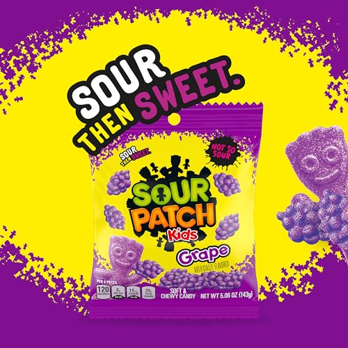 Sour Patch Kids Grape / 5 Ounce (Pack of 12) / Halloween Gummy Candy