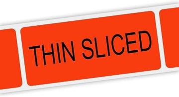 Specialty Printing Thin Sliced Grabber Label Dayglo Red with Black Print, 1.375" x 3/4" | 1000/Roll