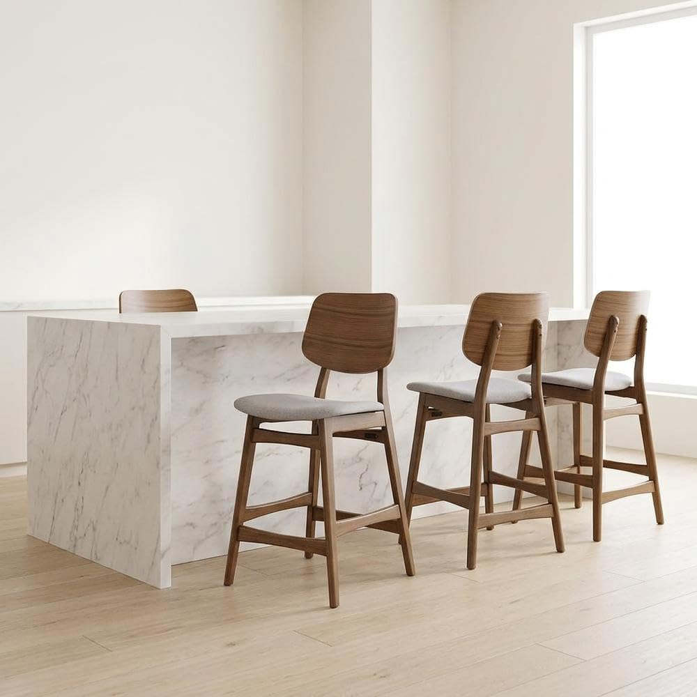 Solid Wood Counter Height Bar Stools Set of by Starlight Canyon Home – Solid + Manufactured Wood, Foam, Fabric (Polyester), Grey, Pack of 4