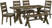 Furnifact Farmhouse Wood Rectangular Dining Table Set 6-Piece, Kitchen Table and Chairs for Dining Room, Knotty Nutmeg