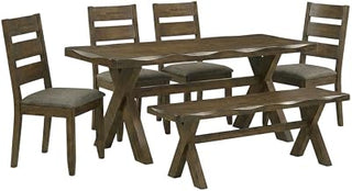 Furnifact Farmhouse Wood Rectangular Dining Table Set 6-Piece, Kitchen Table and Chairs for Dining Room, Knotty Nutmeg
