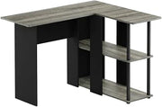 Grey and Black Abbott L-Shape Desk with Bookshelf, Spacious Workstation, Modern Design, Durable, for Home Office and Business Use