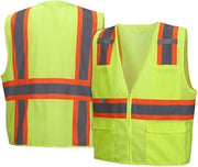 Pyramex Hi-Viz All Mesh Safety Vest with Contrasting Reflective Tape, Lime, 2XL