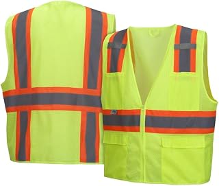 Pyramex Hi-Viz All Mesh Safety Vest with Contrasting Reflective Tape, Lime, 2XL