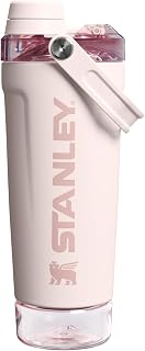 STANLEY Vitalize Shaker Bottle, 20 oz, Rose Quartz | Leakproof Shaker Bottle | Fast-Flow Spout | Removable Strainer | Easy-Grip Handle | Base Container | Double-Wall Insulation