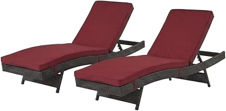 Brown Patio Chaise Lounge Set of 2 with Cushions, 37.5 Inch Height, Durable All-Weather Outdoor Reclining Chairs for Poolside Backyard