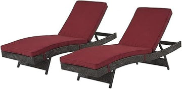 Brown Patio Chaise Lounge Set of 2 with Cushions, 37.5 Inch Height, Durable All-Weather Outdoor Reclining Chairs for Poolside Backyard
