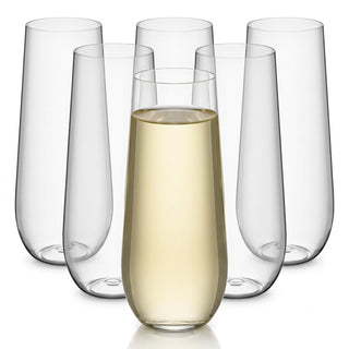 Glownary Heavy Weight PET Plastic Champagne Flutes – Clear, 9 oz, Stemless, BPA Free, Hand Wash Only, 64 Count