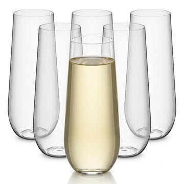 Glownary Heavy Weight PET Plastic Champagne Flutes – Clear, 9 oz, Stemless, BPA Free, Hand Wash Only, 64 Count