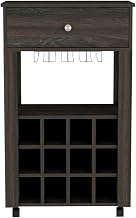 Margh Bar Cart, 12 Wine Cubbies, Drawer, Glass Rack, Caster Wheels, Carbon Espresso – Mobile Bar Cart with Wine Storage for Home Bar, Living Room & Entertainment Areas