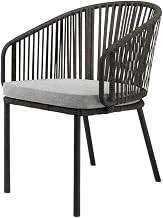 Gray Outdoor Patio Armchair with Cushioned Seat, Durable Metal Frame, Modern Lounge Seating for Garden Deck Backyard