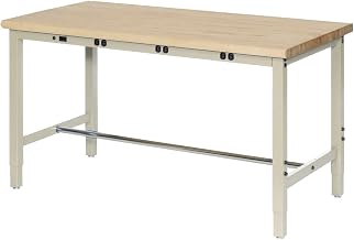 Global Industrial 48" W x 30" D Adjustable Height Workbench, Power Apron, 1-1/4" Thick Maple Top Safety Edge, Tan