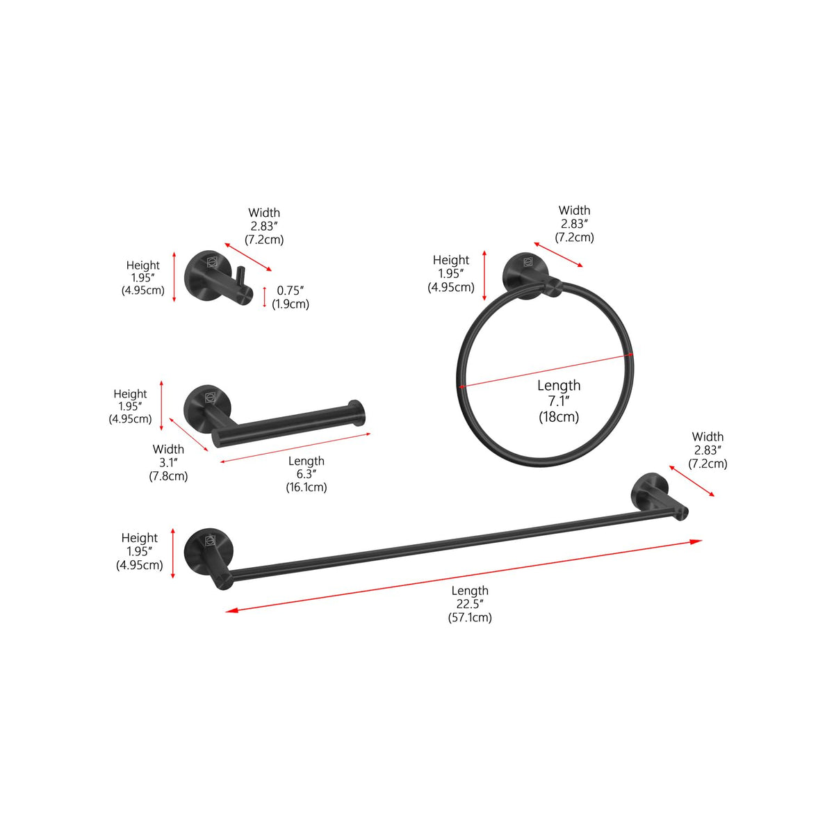 Freya 4-Pc Stainless Steel Hardware Set in Black by Elegant Kitchen and Bath – Stainless Steel, Black, Model HWB-11S4MBK