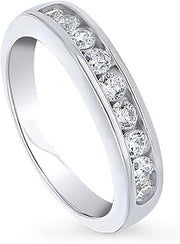 Sterling Silver Rings Stackable Curved Half Eternity Band Ring for Women, Channel Set Round Cut Cubic Zirconia CZ