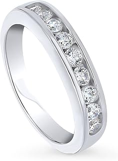 Sterling Silver Rings Stackable Curved Half Eternity Band Ring for Women, Channel Set Round Cut Cubic Zirconia CZ
