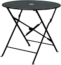 Round Folding Outdoor Bistro Table with 2" Umbrella Hole - Space Saving Fold Flat Design, Powder Coated Steel Patio Dining Table - Weather Resistant Garden Furniture(Black,36")