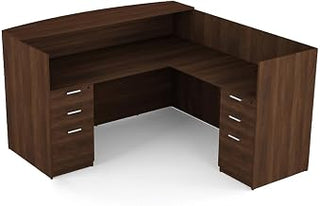 Kai by i5 Commercial 71" x 72" L-Shape Reception Desk with Double Full Pedestals RD7172P-2 Walnut
