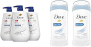 Dove Body Wash with Pump Deep Moisture For Dry Skin Moisturizing Skin Cleanser Pack of 3 Invisible Solid Antiperspirant Deodorant Stick for Women Original Clean 2 Count