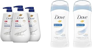 Dove Body Wash with Pump Deep Moisture For Dry Skin Moisturizing Skin Cleanser Pack of 3 Invisible Solid Antiperspirant Deodorant Stick for Women Original Clean 2 Count