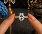 IshaanJewel 2 Ct Oval Cut Diamond Channel Set Half Eternity Vintage Engagement Ring For Women For Women 14K Yellow Gold Plated Wedding Ring 925 Sterling Silver Handmade Women